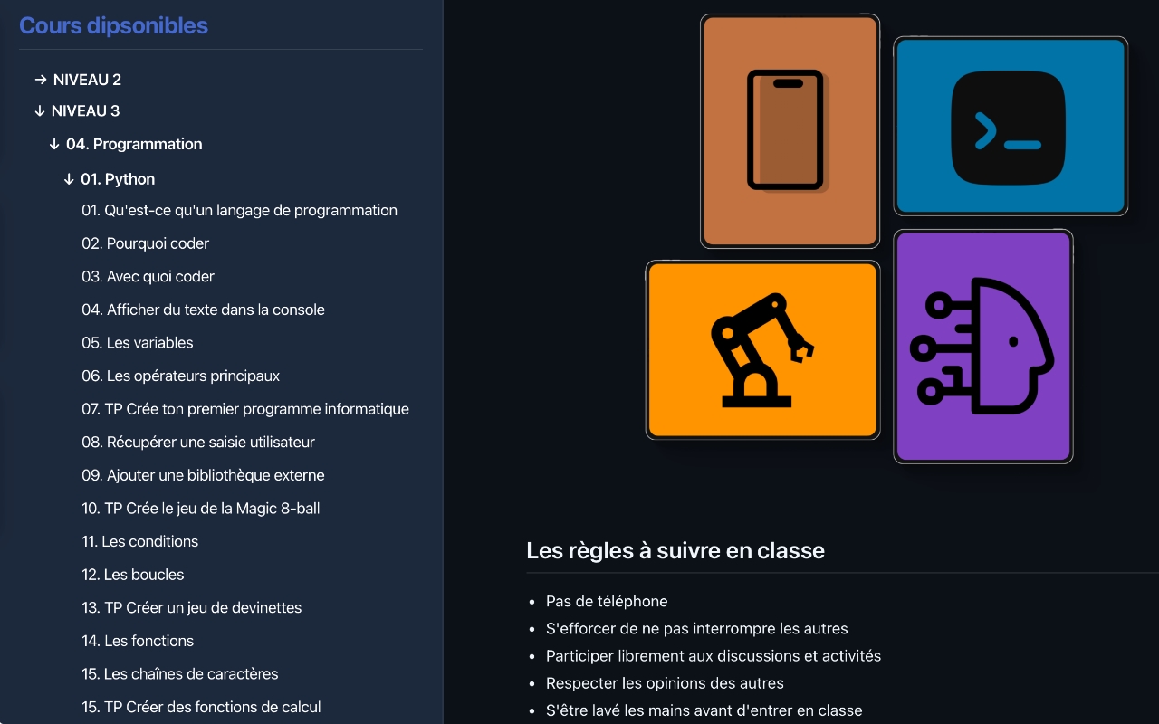 Illustration présentant la plateforme web des cours de DEKODE